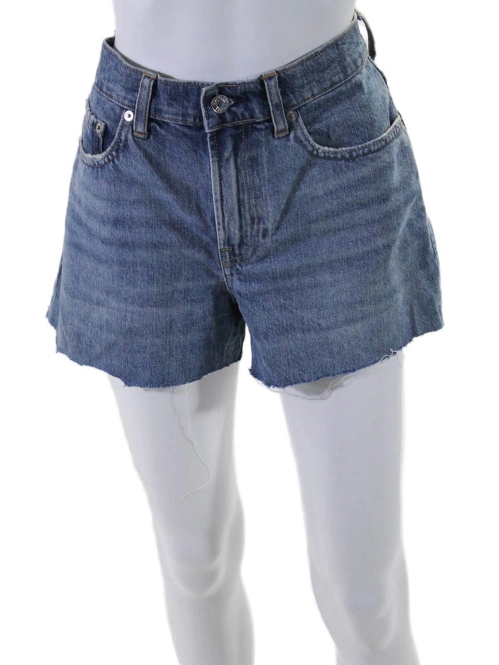 Everlane W Relaxed Mid-Rise Blue Jean Shorts Raw Hem Size 30 - Picture 2 of 6